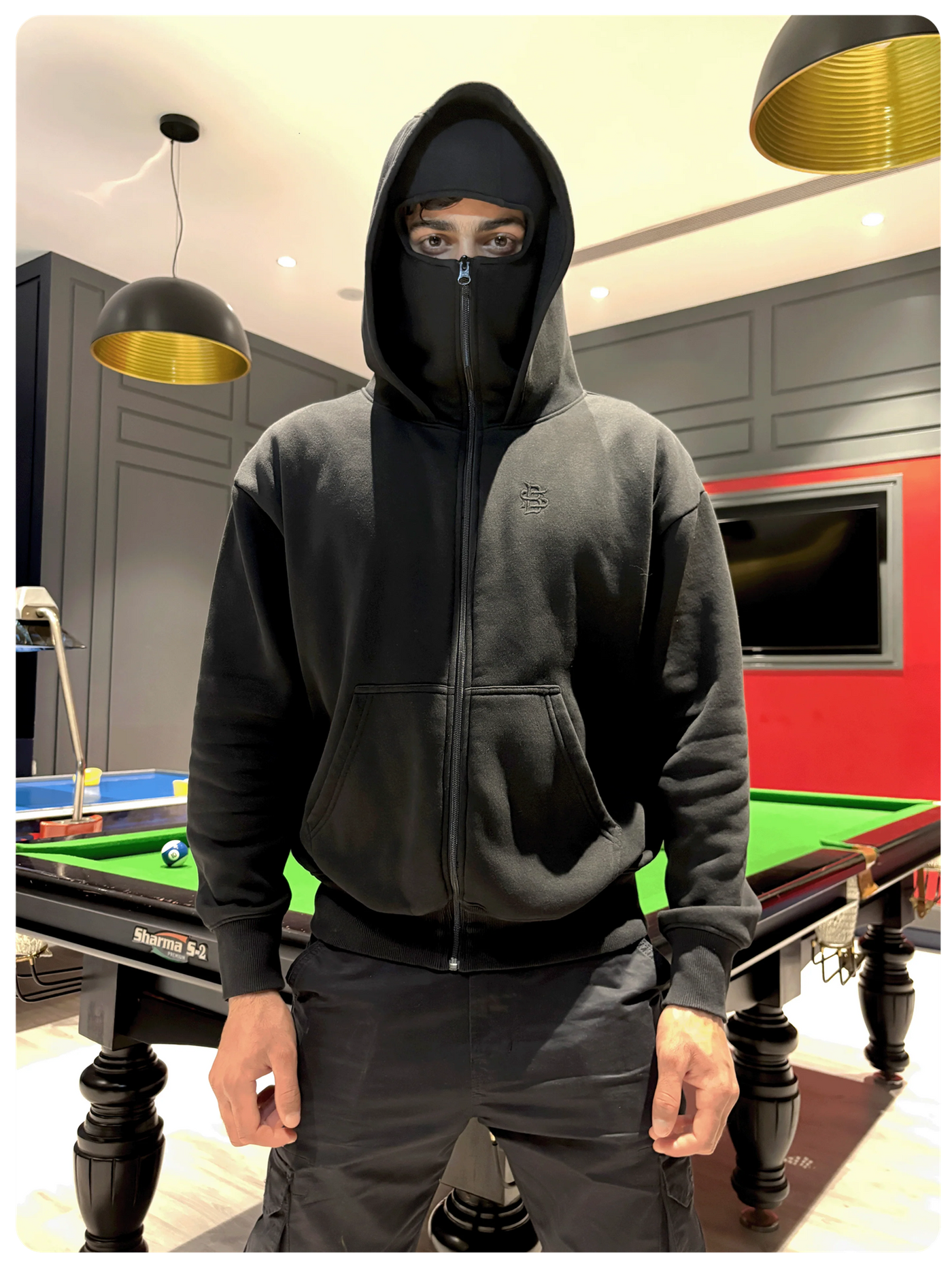 Black Oversize Double Zip Balaclava Hoodie