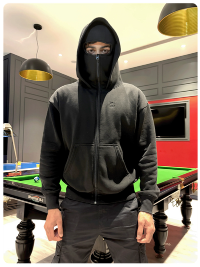 Black Oversize Double Zip Balaclava Hoodie