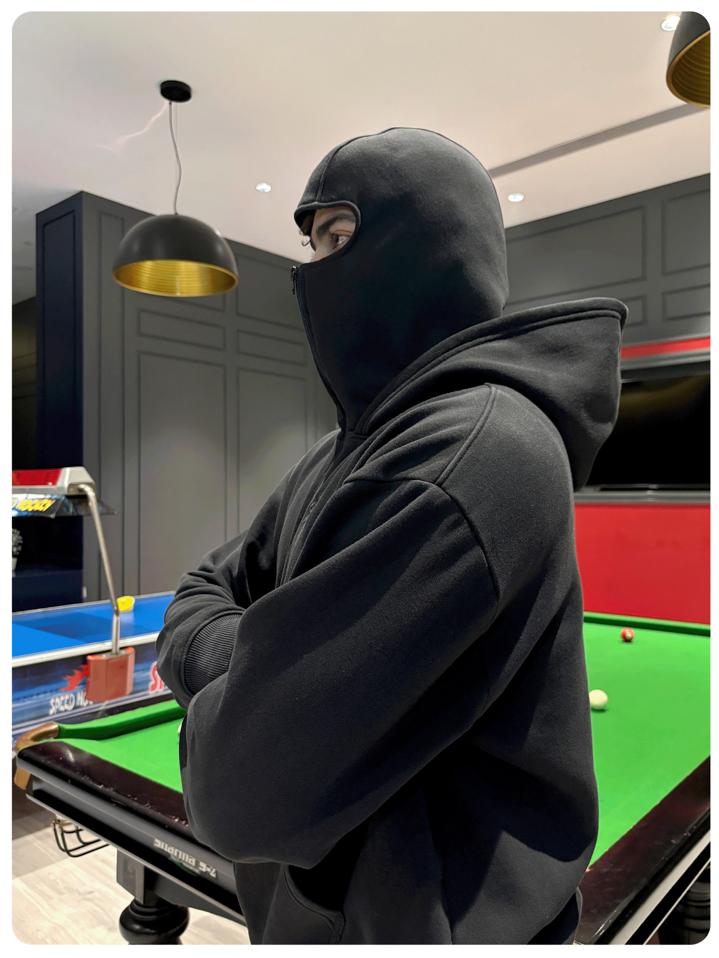 Black Oversize Double Zip Balaclava Hoodie