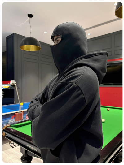 Black Oversize Double Zip Balaclava Hoodie