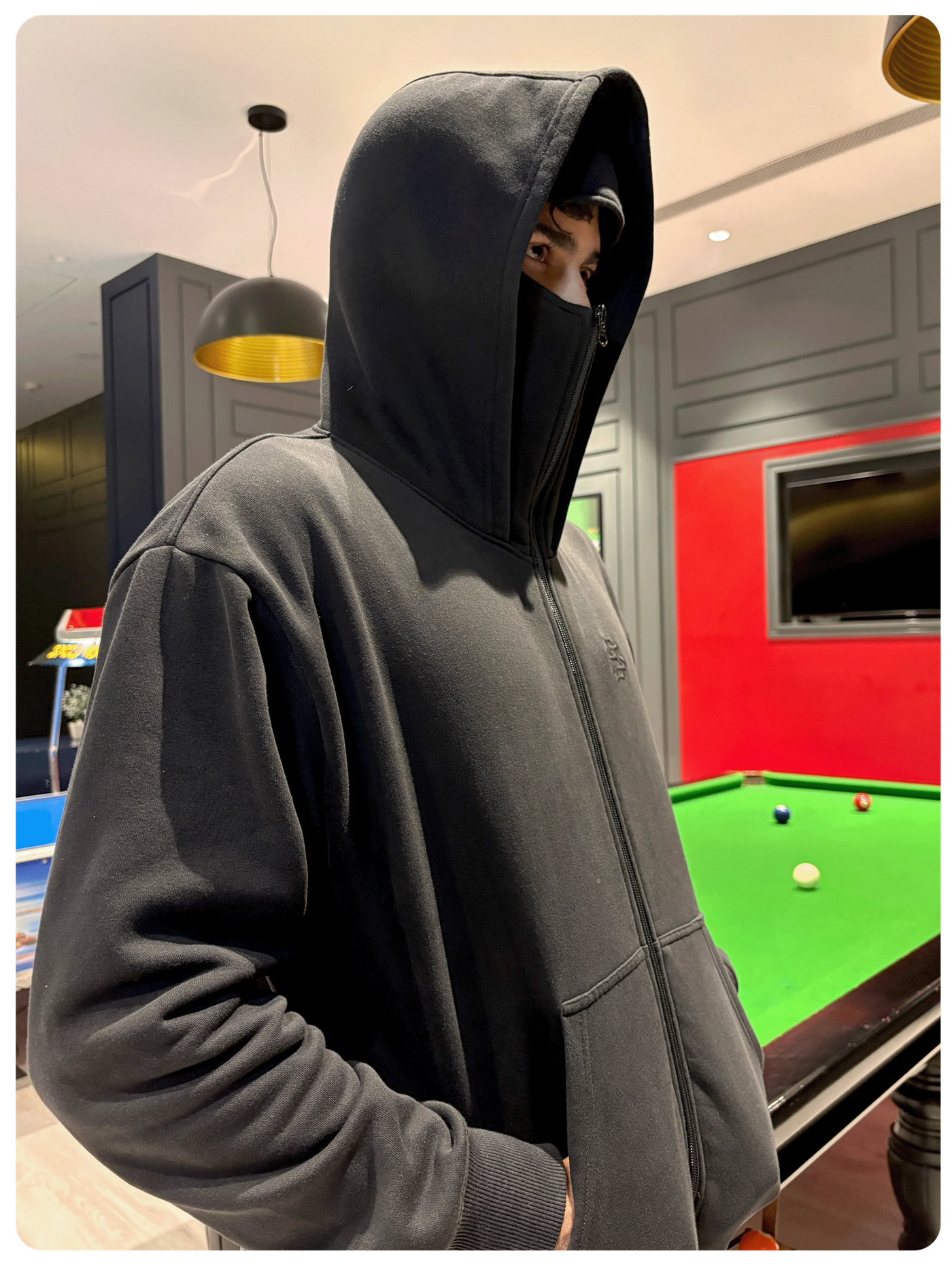 Black Oversize Double Zip Balaclava Hoodie